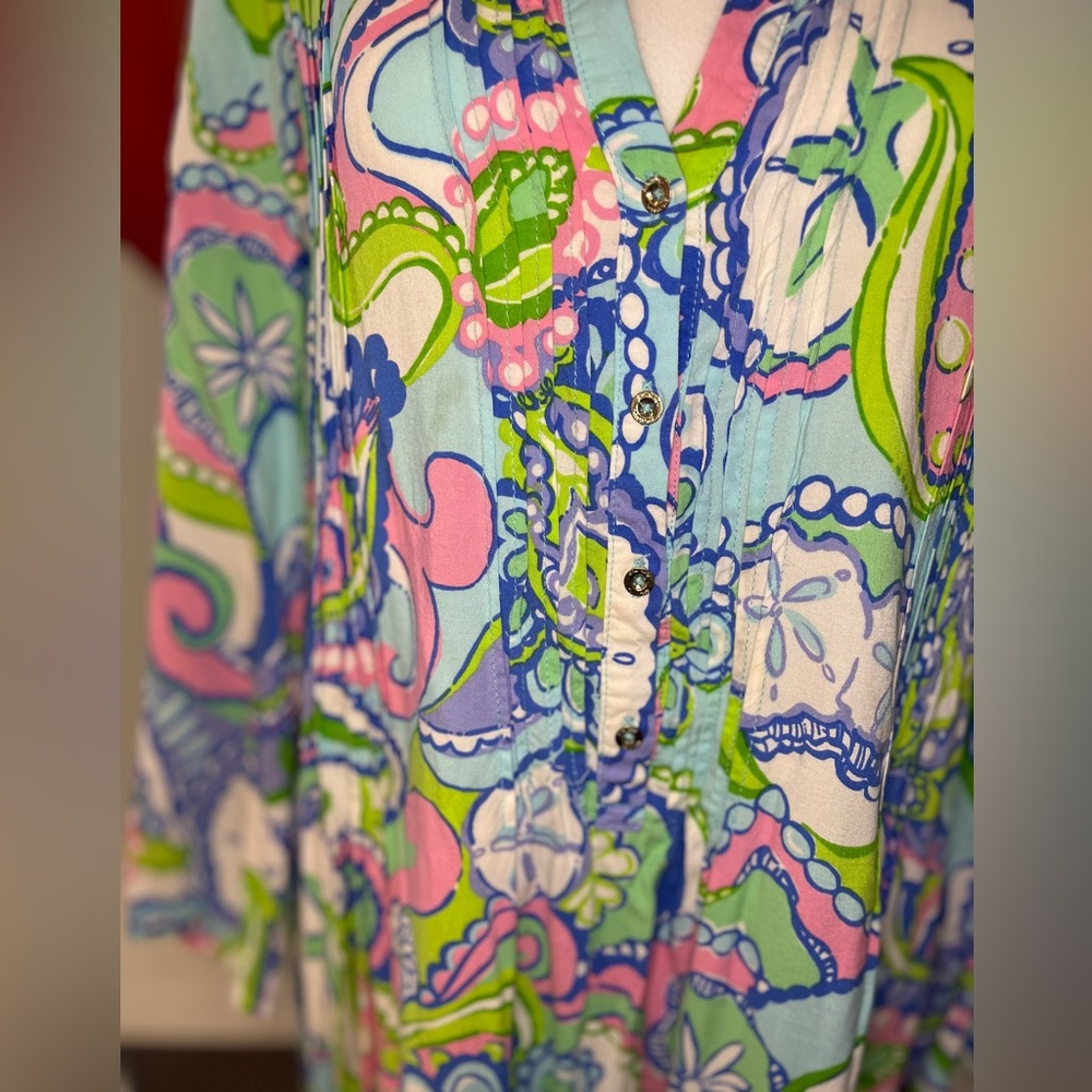 Lilly Pulitzer Tropez Tunic Dress Coverup, Conch Republic print, 3/4 sleeve, L - Picture 3 of 10